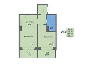 2-к квартира, строящийся дом, 43м2, 2/10 этаж