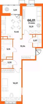 2-к квартира, вторичка, 66м2, 3/10 этаж