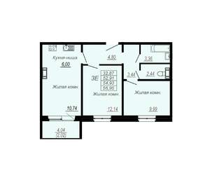 3-к квартира, строящийся дом, 55м2, 5/10 этаж