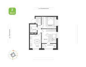 2-к квартира, вторичка, 50м2, 13/20 этаж