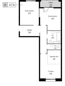 2-к квартира, вторичка, 68м2, 2/9 этаж