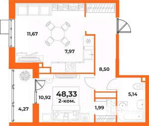 2-к квартира, вторичка, 48м2, 6/10 этаж