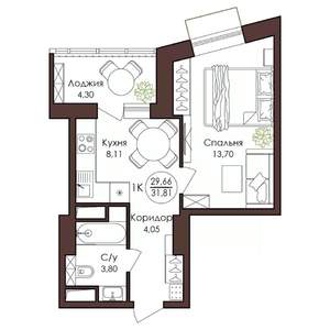 1-к квартира, вторичка, 32м2, 13/23 этаж