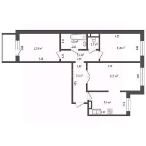 3-к квартира, вторичка, 70м2, 3/3 этаж