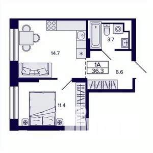 1-к квартира, строящийся дом, 36м2, 9/30 этаж