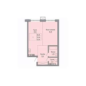 1-к квартира, строящийся дом, 53м2, 16/23 этаж