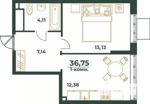 1-к квартира, вторичка, 37м2, 23/24 этаж