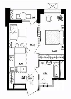 2-к квартира, строящийся дом, 42м2, 5/17 этаж