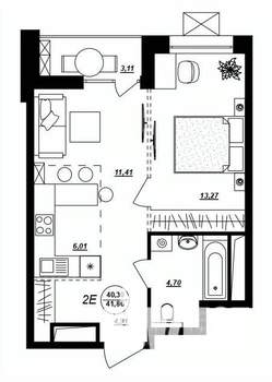 2-к квартира, строящийся дом, 42м2, 2/17 этаж