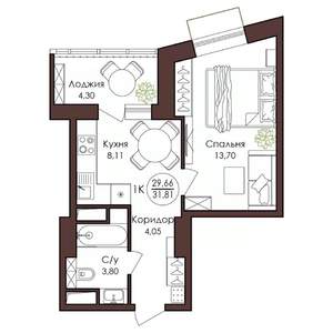 1-к квартира, вторичка, 32м2, 6/23 этаж