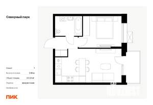 1-к квартира, вторичка, 37м2, 4/10 этаж
