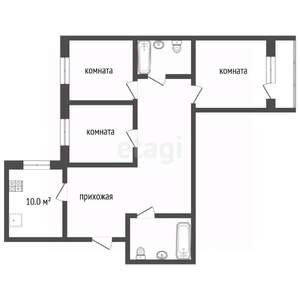 3-к квартира, вторичка, 76м2, 9/10 этаж