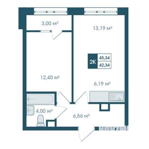 2-к квартира, строящийся дом, 45м2, 11/19 этаж