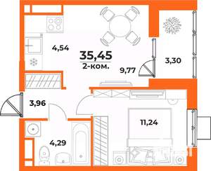 2-к квартира, вторичка, 35м2, 9/10 этаж