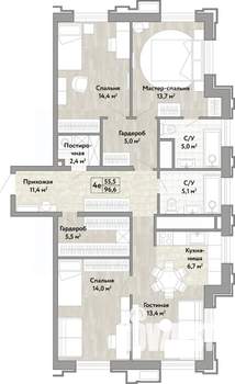 4-к квартира, вторичка, 98м2, 2/21 этаж