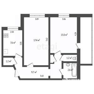 2-к квартира, вторичка, 53м2, 8/9 этаж