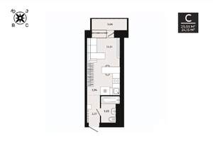 1-к квартира, вторичка, 24м2, 1/8 этаж