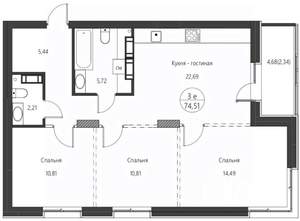 3-к квартира, вторичка, 75м2, 20/24 этаж
