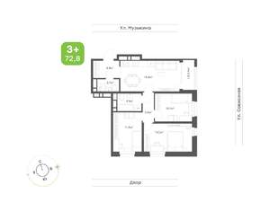 3-к квартира, вторичка, 73м2, 2/23 этаж