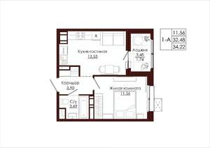 1-к квартира, вторичка, 34м2, 19/19 этаж