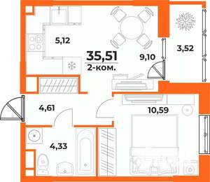 2-к квартира, вторичка, 36м2, 9/10 этаж