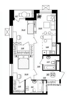 3-к квартира, строящийся дом, 67м2, 2/17 этаж