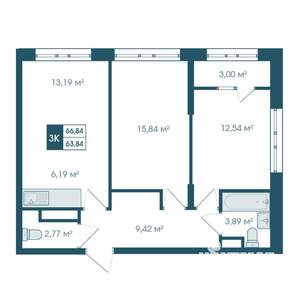 3-к квартира, строящийся дом, 67м2, 18/19 этаж