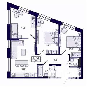 4-к квартира, вторичка, 78м2, 8/30 этаж