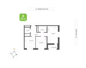 2-к квартира, вторичка, 52м2, 4/16 этаж