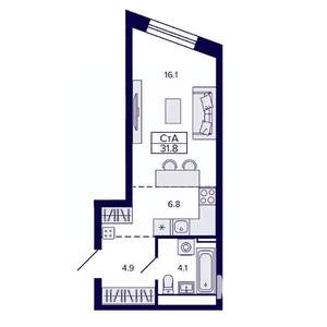 Студия квартира, строящийся дом, 32м2, 14/30 этаж