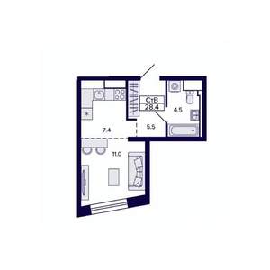 Студия квартира, строящийся дом, 28м2, 26/30 этаж