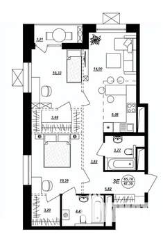 3-к квартира, строящийся дом, 67м2, 6/17 этаж