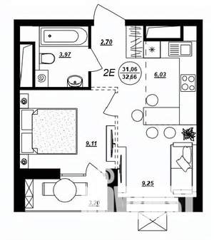 2-к квартира, строящийся дом, 33м2, 11/17 этаж