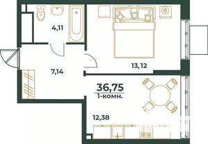 1-к квартира, вторичка, 37м2, 24/24 этаж