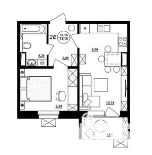 2-к квартира, строящийся дом, 38м2, 10/10 этаж