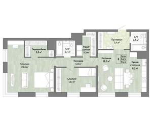 3-к квартира, вторичка, 96м2, 13/22 этаж
