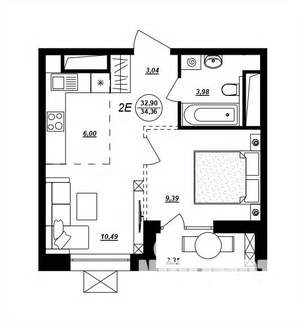 2-к квартира, строящийся дом, 34м2, 5/17 этаж