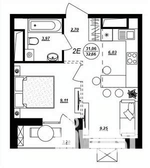 2-к квартира, строящийся дом, 33м2, 7/17 этаж