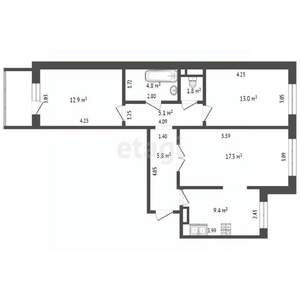 3-к квартира, вторичка, 70м2, 2/3 этаж