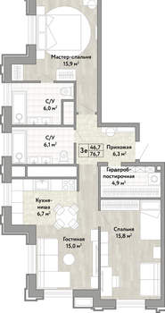 3-к квартира, вторичка, 77м2, 10/21 этаж
