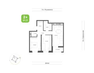 2-к квартира, вторичка, 61м2, 22/23 этаж