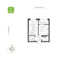 1-к квартира, вторичка, 33м2, 7/9 этаж