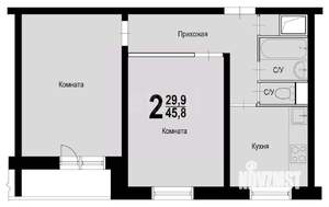 2-к квартира, вторичка, 47м2, 1/2 этаж