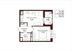 1-к квартира, вторичка, 34м2, 4/19 этаж