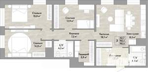 3-к квартира, вторичка, 95м2, 14/22 этаж