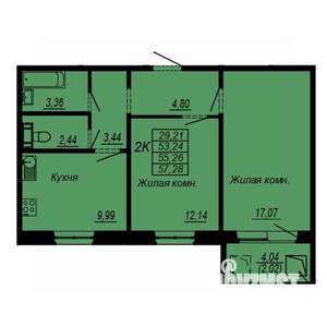 2-к квартира, строящийся дом, 55м2, 10/10 этаж