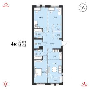 4-к квартира, строящийся дом, 95м2, 9/19 этаж