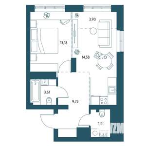 1-к квартира, вторичка, 46м2, 18/25 этаж
