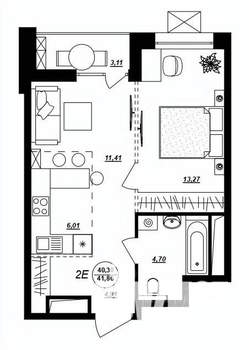 2-к квартира, строящийся дом, 42м2, 14/17 этаж