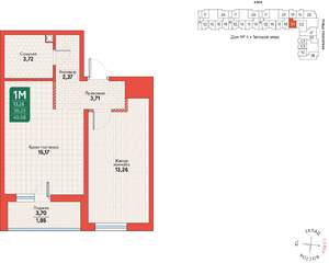 1-к квартира, вторичка, 40м2, 8/12 этаж